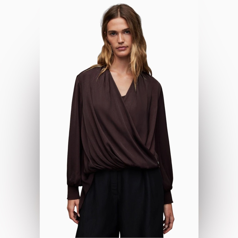 Allsaints Abi Sleeve Top in Maroon size 6